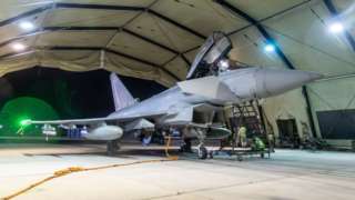 One of four RAF Typhoon aircraft returning to RAF Akrotiri in Cyprus