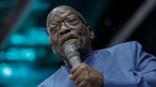 Former South African President Jacob Zuma speaks during the Shekainah Healing Ministries Prophetic Pillowcase service in Phillipi, near Cape Town, on March 10, 2024