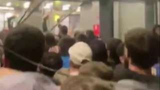 A screenshot of scenes at Makhachkala airport
