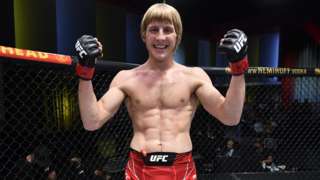 Paddy Pimblett celebrates victory over Luigi Vendramini in his UFC debut, Sep 4, 2021.