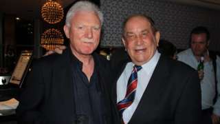Dave Bolton (right) with Wigan chairman Ian Lenagan in Sydney in 2014