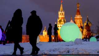 Squares and streets of the city were illuminated for the upcoming new year in Moscow, Russia on December 18, 2021