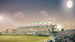The proposed new cricket stand at night