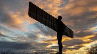 The Angel of the North statue at sunset