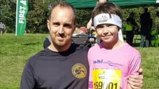 Steve Bladon pictured with his son Noel after a running event in Norwich