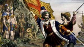 A 1753 depiction of Columbus arriving in the Caribbean