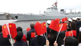 The Type 052C guided missile destroyer Xi'an of the Chinese Navy Surface Force welcomed at the Lieutenant Schmidt Embankment ahead of the 2019 Russian Navy Day Parade.