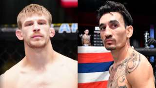 Split picture of Arnold Allen and Max Holloway