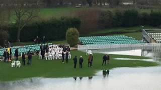 Worcestershire's players managed to find a one dry corner of the New Road outfield for their pre-season photocall