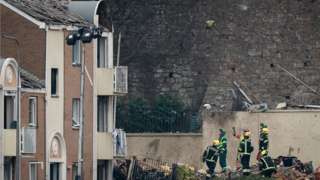 Specialist rescue teams at the scene of an explosion and fire at a block of flats in St Helier, Jersey