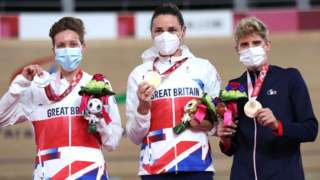 Silver medalist Crystal Lane-Wright, gold medalist Sara Dame Storey of Team Great Britain and bronze medalist Marie Patoulliet of Team France