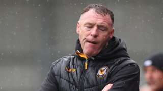 Newport manager Graham Coughlan shows his frustration