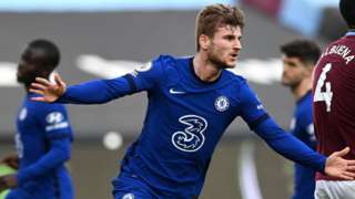 Timo Werner scores for Chelsea against West Ham