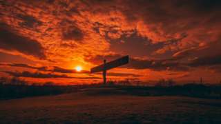 Angel of the North statue at sunset