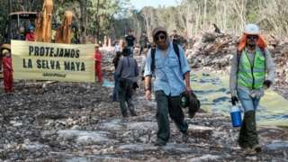 Greenpeace protests the construction of a section of the Maya Train, in Playa del Carmen