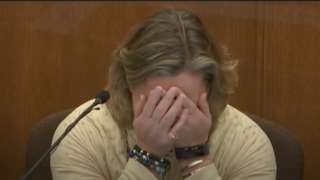 Former police officer Kim Potter cries during testimony