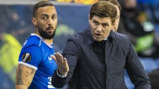 Rangers' Kamar Roofe and Steven Gerrard