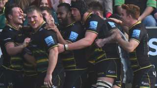 Northampton celebrate a try against Wasps