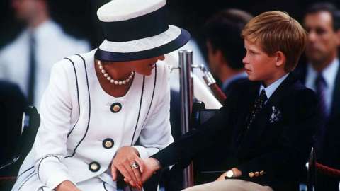 Princess Diana Holding Prince Harry's Hand Whilst Watching The Parade Of Veterans On V J Day, The Mall, London, 19 August 1995