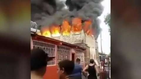 A building on fire in Nicaragua