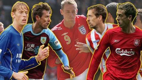 Left to right: Peter Crouch for Portsmouth, Burnley, England, Stoke, Liverpool.