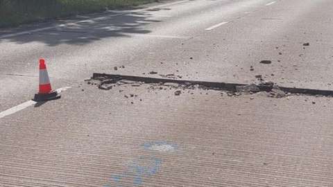 A14 at Haughley shut after cracks appear in road