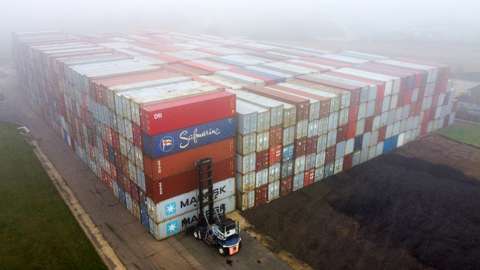 Shipping containers being stored near Eye in Suffolk