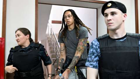 Brittney Griner arrives at her court hearing in Russia