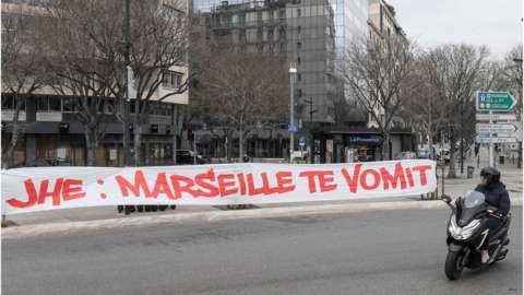 Fans protest banner in Marseille on Saturday