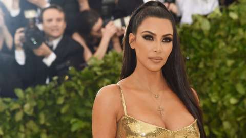 a photo of Kim Kardashian in a gold dress