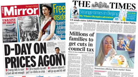 Daily Mirror and Times front pages