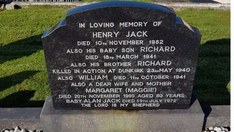 headstone of baby Alan Jack in Strabane