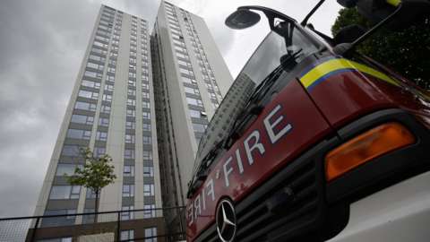 A fire engine outside a tower block in Camden