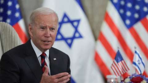 US President Joe Biden participates in a bilateral meeting with Israeli Prime Minister Yair Lapid
