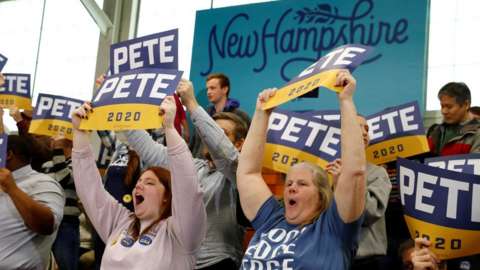 Supporters of Democratic presidential candidate Pete Buttigieg