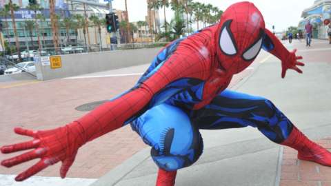 A fan dressed as Spider-Man