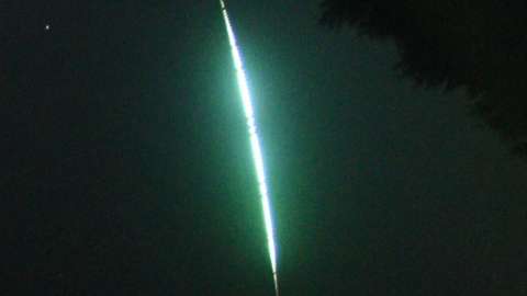 An image of the bright meteor fireball on 12 May, captured by a camera belonging to the UK Fireball Network.