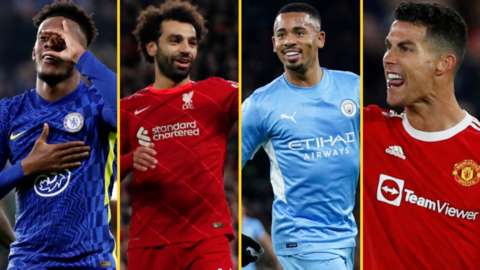 Chelsea's Callum Hudson-Odoi, Liverpool's Mohamed Salah, Gabriel Jesus of Manchester City and Manchester United's Cristiano Ronaldo