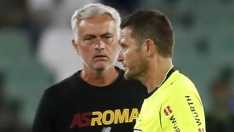 Jose Mourinho is sent off during Roma's friendly with Real Betis