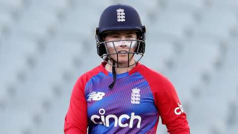 England opener Tammy Beaumont walks off after being dismissed in a T20 against Australia