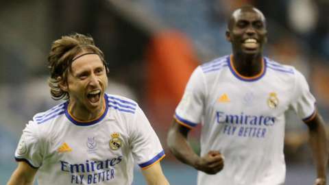 Luka Modric celebrates his goal against Athletic Bilbao