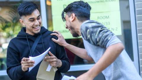 Students from City and Islington College receiving their A-level results in 2021