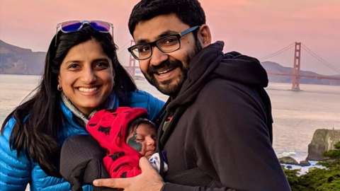 Parag Agrawal seen with his wife Vineeta and first child Ansh.