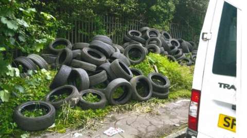 Tyres dumped at Drummore Road in Drumchapel