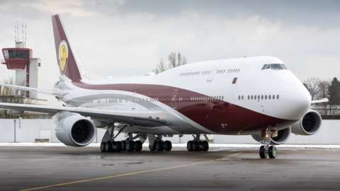 Qatar Amiri Flight Boeing 747-8 BBJ (VQ-BSK) airplane parked at Zurich International Airport (27 January 2015)