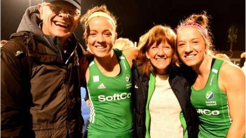 Bethany and Serena Barr pictured with their parents after Ireland's qualification for the Tokyo Olympics