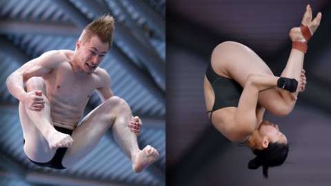 Jack Laugher and Eden Cheng mid dive