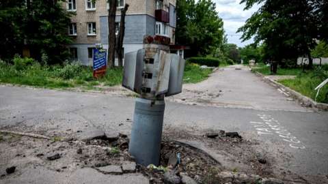 Unexploded rocket in Lysychansk, Ukraine, 26 May 22