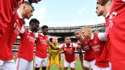 Arsenal players in a huddle