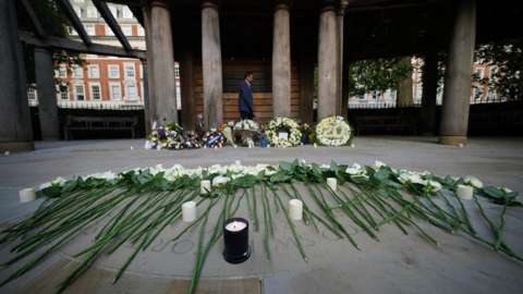 Candles in the September 11 Memorial Garden in Grosvenor Square